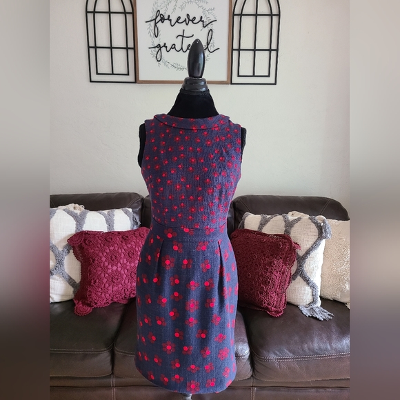 BODEN Martha Shift Sleeveless Knee-Length Polka Dot Dress Size US 8R Navy/Red - Picture 3 of 13